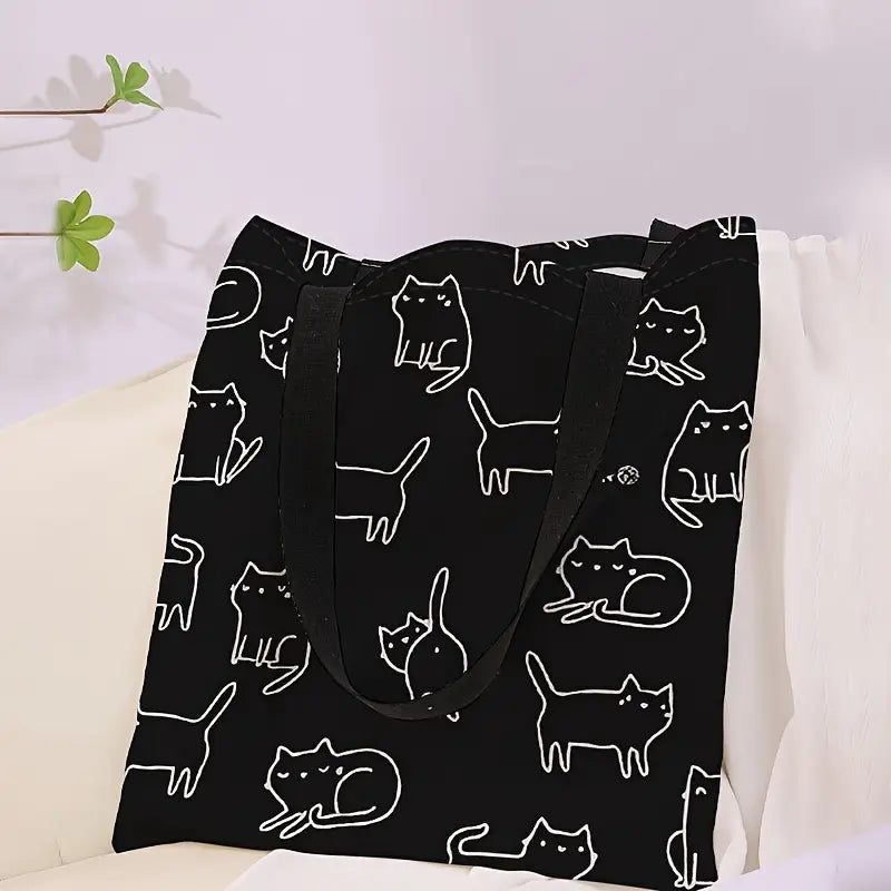 Bolsa Reutilizable con Estampado Minimalista de Gatos – Tote de Poliéster