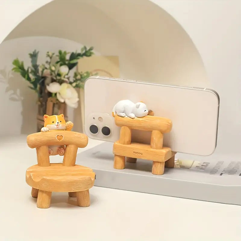 Soporte para Celular Gatito en Banco (Resina)