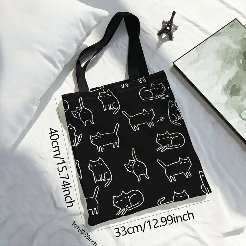 Bolsa Reutilizable con Estampado Minimalista de Gatos – Tote de Poliéster