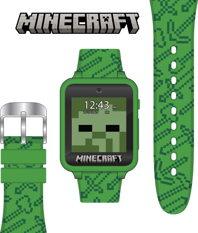 Accutime Reloj Inteligente Infantil Minecraft - Con pantalla táctil, Cámara Selfie, Juegos, Podómetro, Alarma