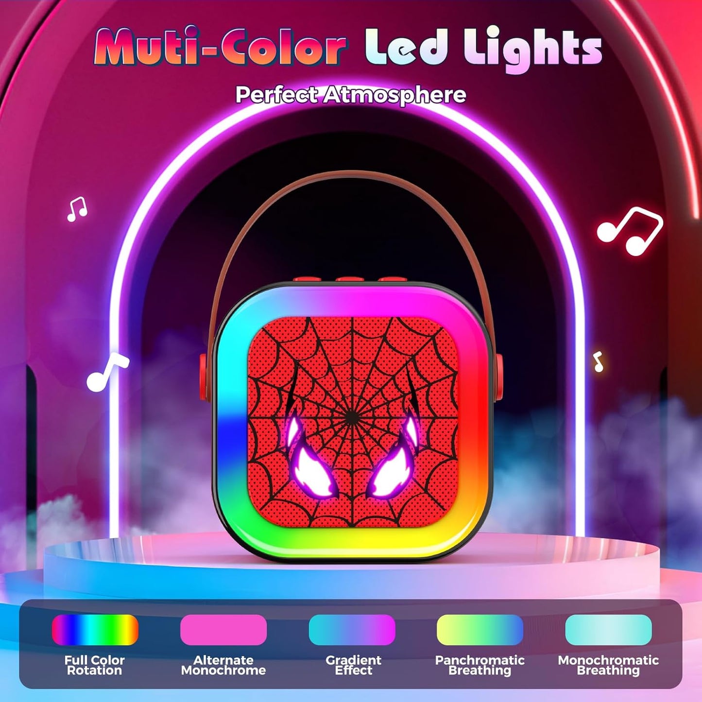 Spiderman - Máquina de Karaoke LED portátil con Bluetooth y 2 micrófonos inalámbricos – Color rojo