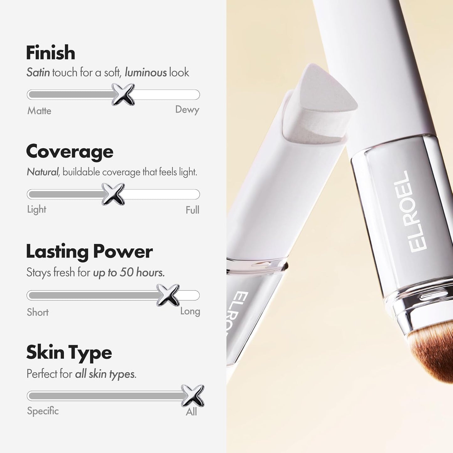 ELROEL - Blanc Cover Cream Stick V White: base de maquillaje coreana en barra con Volufiline, cobertura media a total, acabado luminoso, doble extremo con pincel desmontable (#203 Medium)