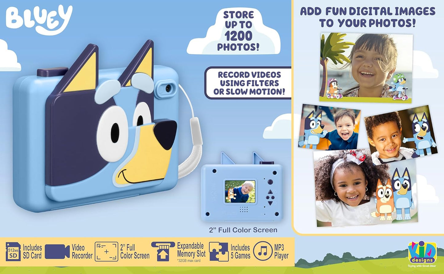 Cámara Digital Bluey Para Niños, Con Video Y Calcomanías