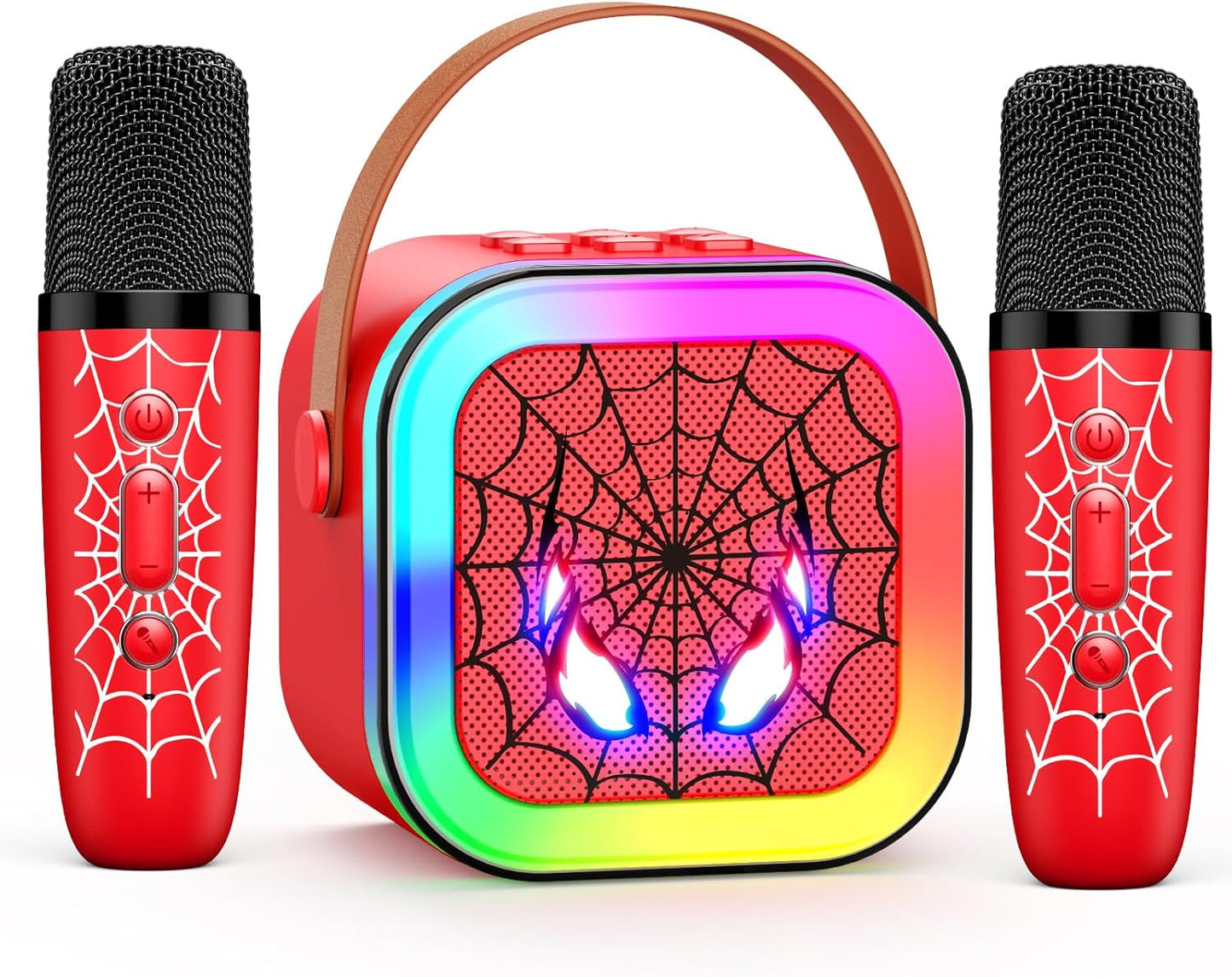 Spiderman - Máquina de Karaoke LED portátil con Bluetooth y 2 micrófonos inalámbricos – Color rojo