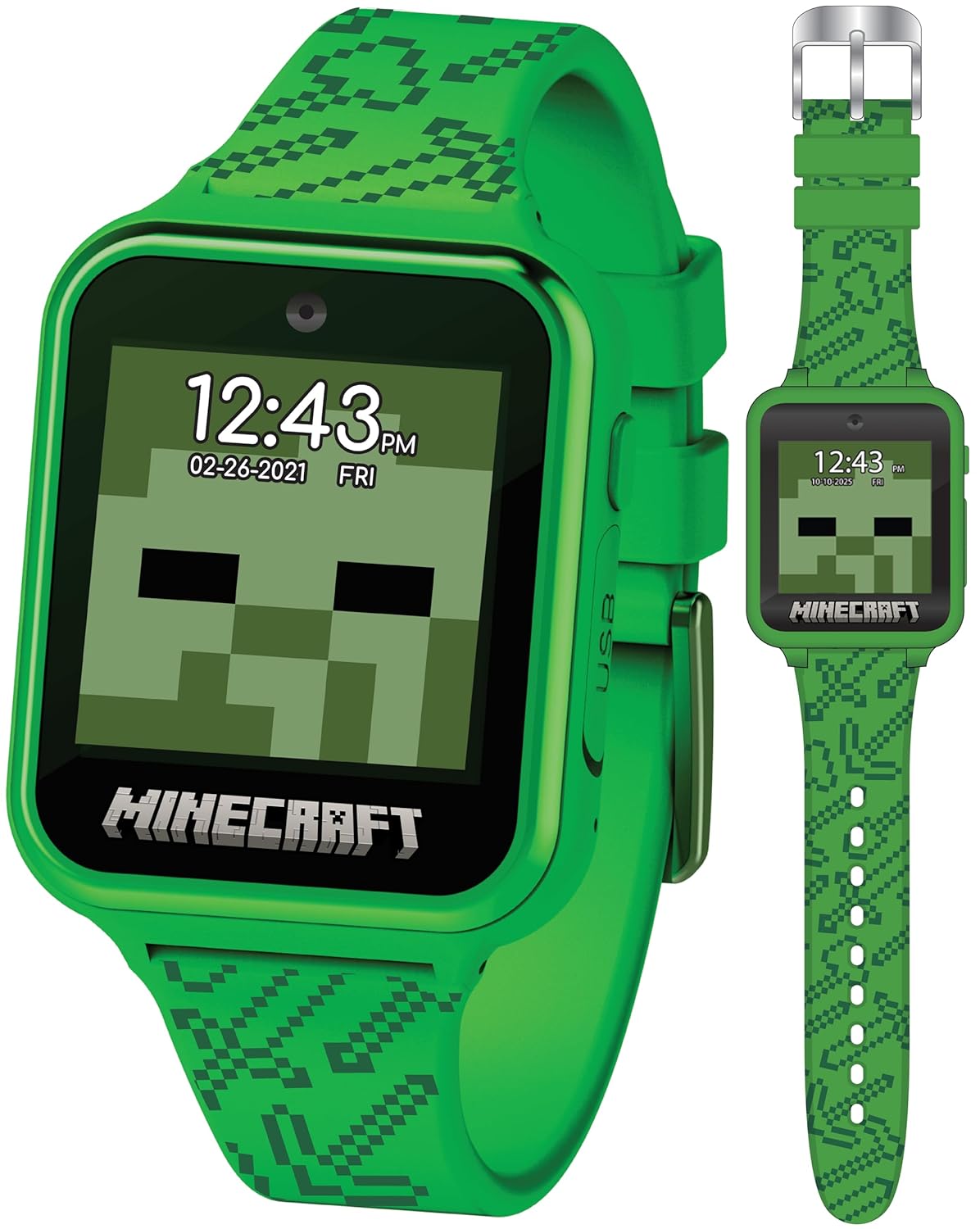 Accutime Reloj Inteligente Infantil Minecraft - Con pantalla táctil, Cámara Selfie, Juegos, Podómetro, Alarma