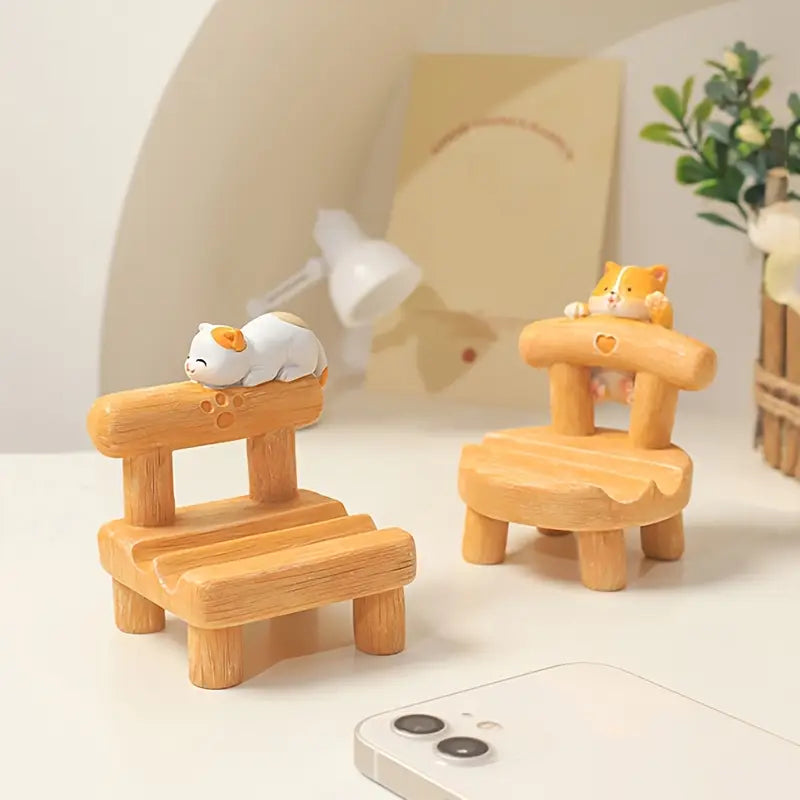 Soporte para Celular Gatito en Banco (Resina)