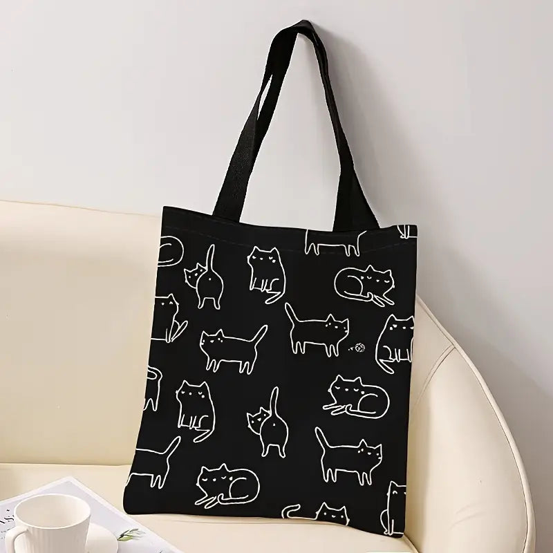 Bolsa Reutilizable con Estampado Minimalista de Gatos – Tote de Poliéster