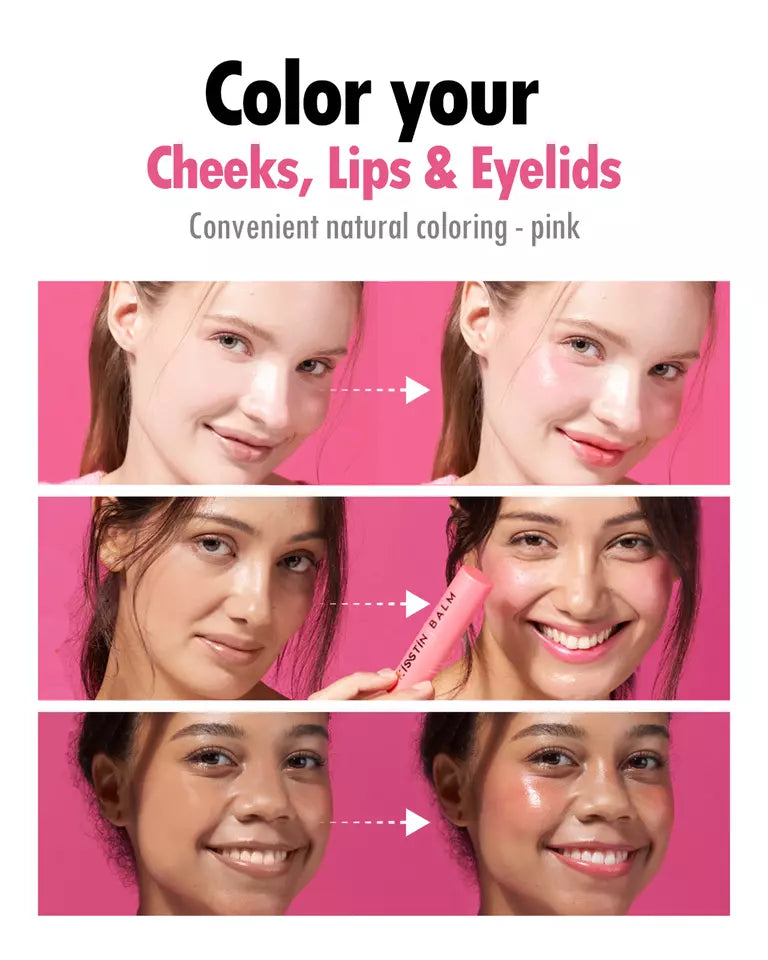 KAHI Kisstin Balm Pink Stick - Kisstin Bálsamo Rosa - Bálsamo Facial Refinador de Piel e Hidratante | Barra de Maquillaje Multiusos e Iluminador