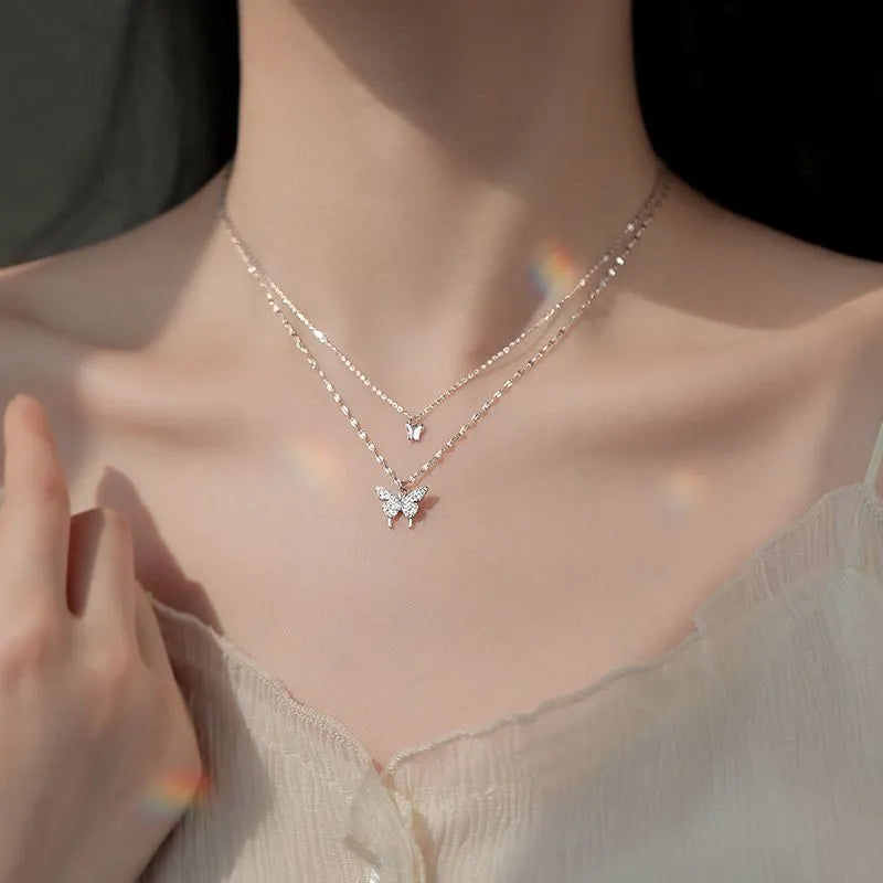 Collar Doble de Mariposa (plata 925) [prt-137]