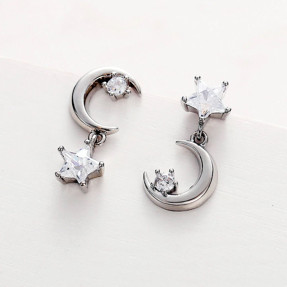 Aretes Crystal Star Moon (plata 925) [prt-126]