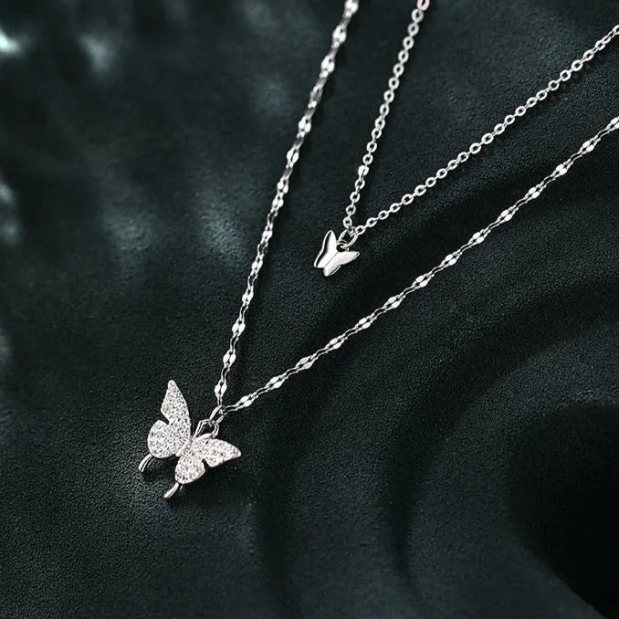 Collar Doble de Mariposa (plata 925) [prt-137]