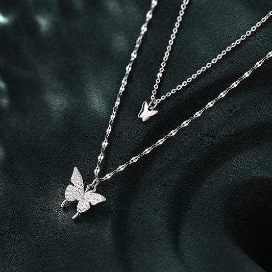 Collar Doble de Mariposa (plata 925) [prt-137]