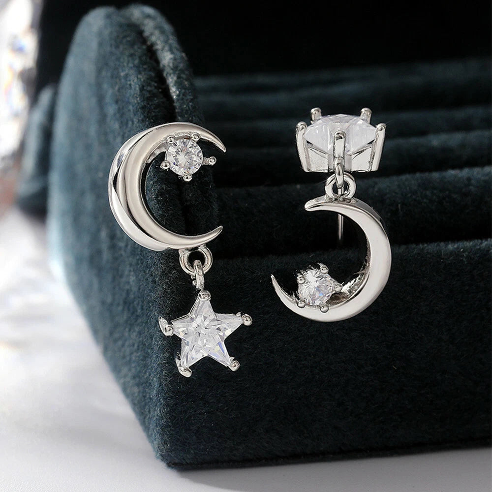 Aretes Crystal Star Moon (plata 925) [prt-126]