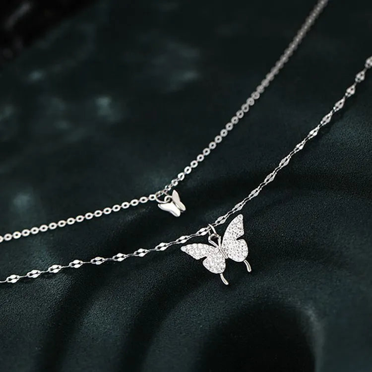 Collar Doble de Mariposa (plata 925) [prt-137]