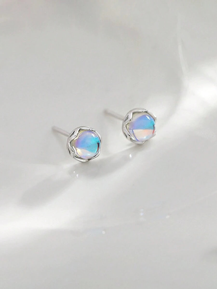 Aretes Estrella de Piedra Lunar (plata 925) [prt-233]