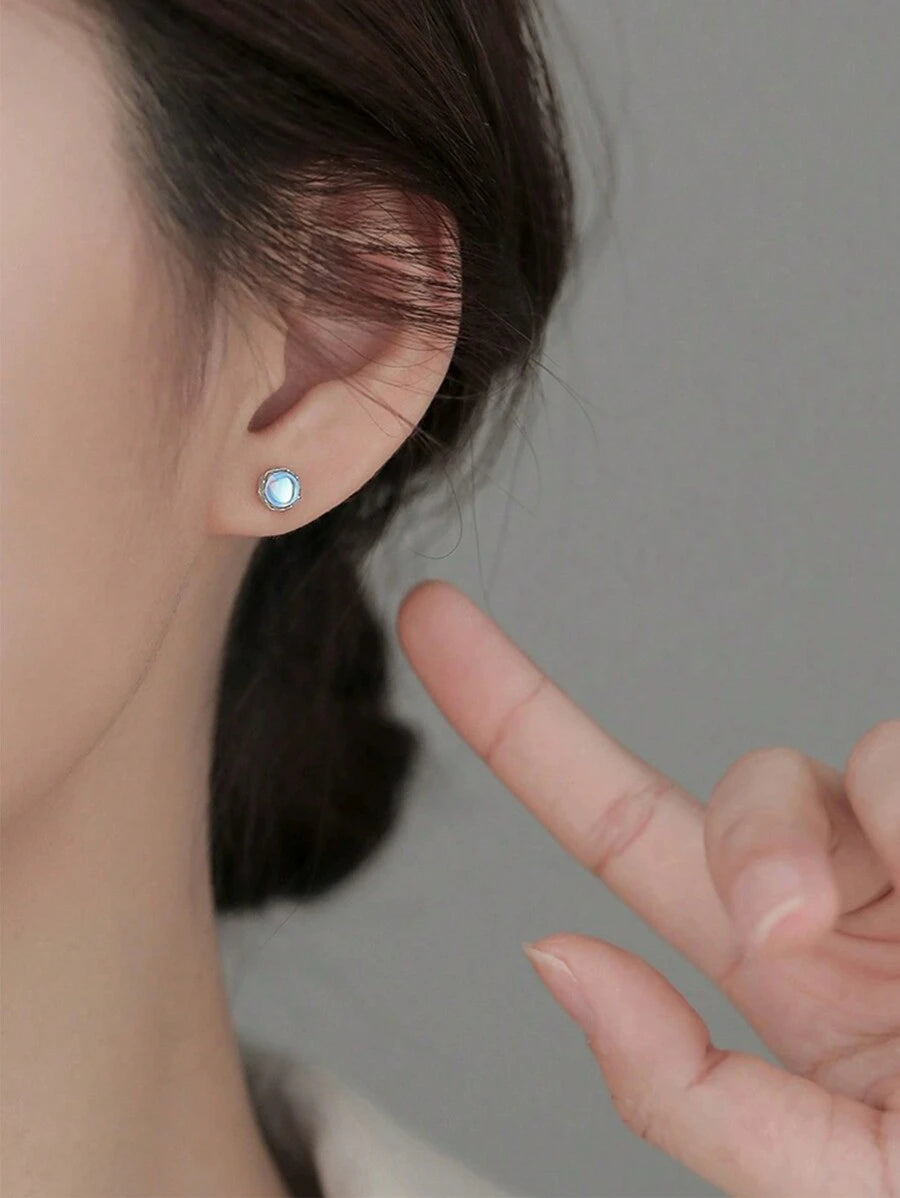 Aretes Estrella de Piedra Lunar (plata 925) [prt-233]