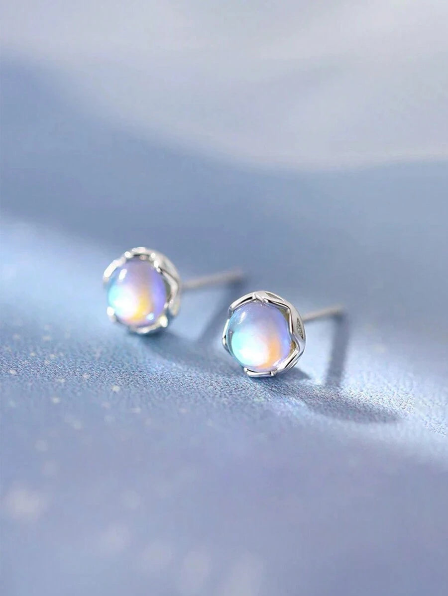 Aretes Estrella de Piedra Lunar (plata 925) [prt-233]