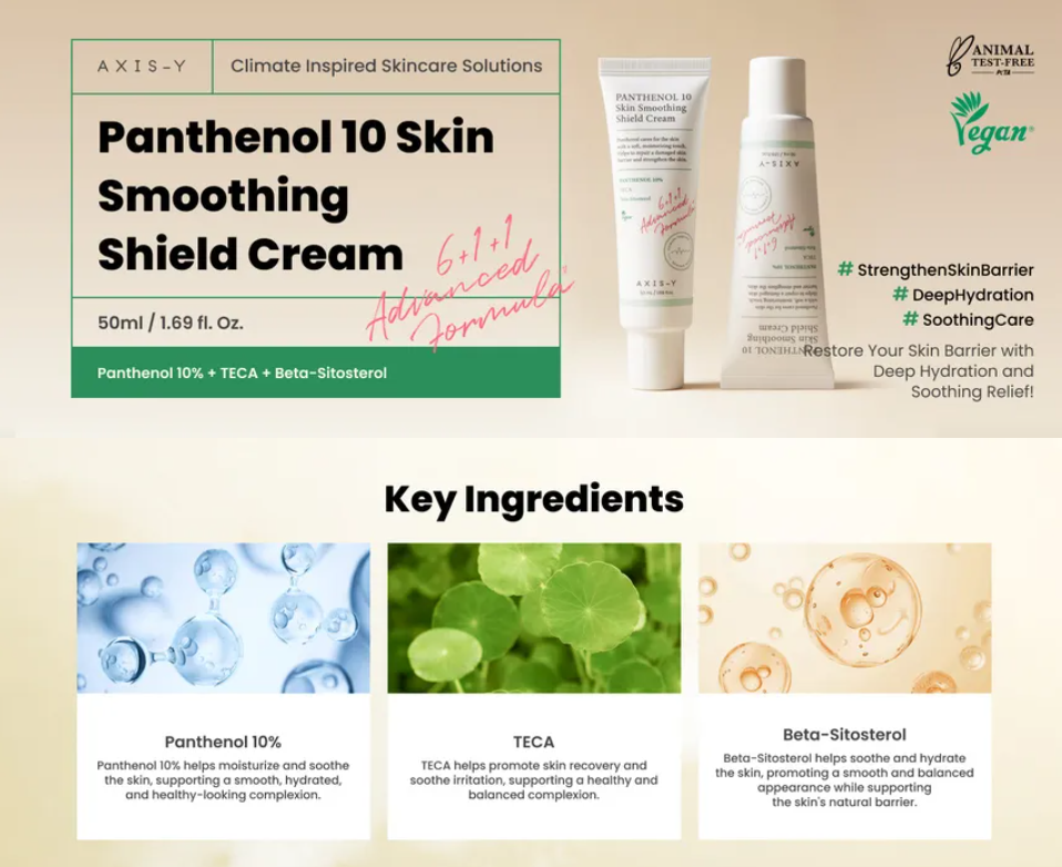 AXIS-Y Panthenol 10 Skin Smoothing Shield Cream – Crema con 10% de Pantenol y TECA [prt-251]