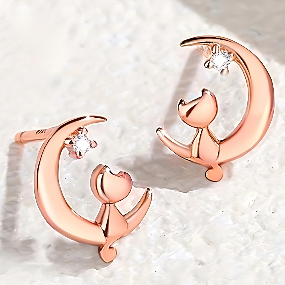 Aretes de Gato Amor Lunar (plata 925) [prt-97]