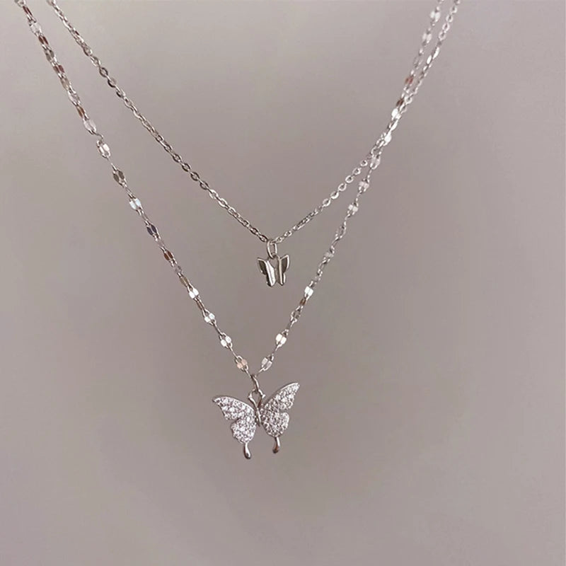 Collar Doble de Mariposa (plata 925) [prt-137]