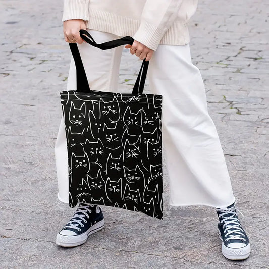Bolsa Tote de Hombro con Estampado de Gatos en Blanco y Negro – Casual y Multifuncional [prt-226]