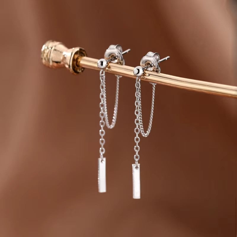 Aretes Cadena Line con colgante posterior unido (plata 925) [prt-169]