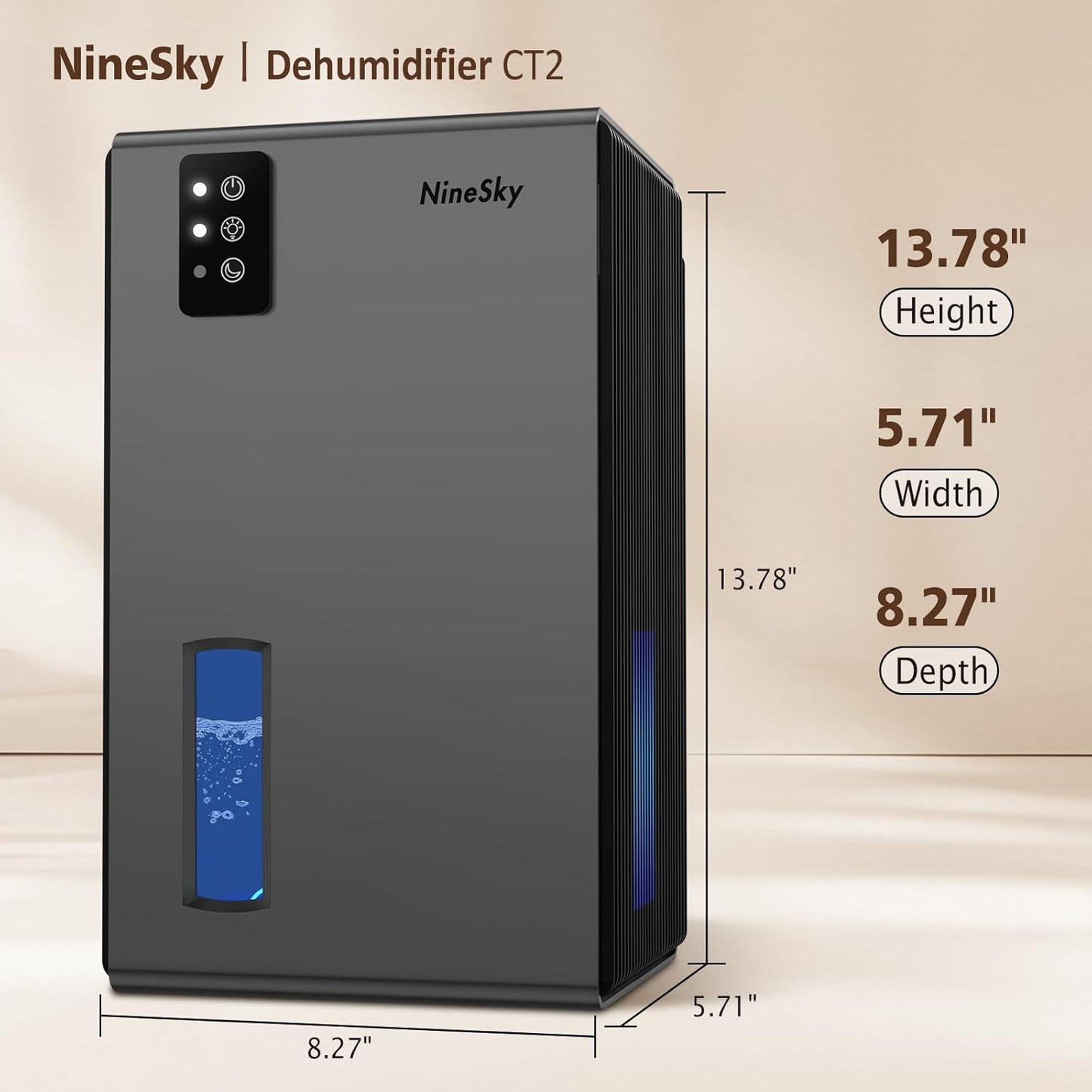 Deshumidificador Ninesky CT2 - Tanque de 2.8L (95oz), Cobertura 92 m², Apagado Automático [prt-139]