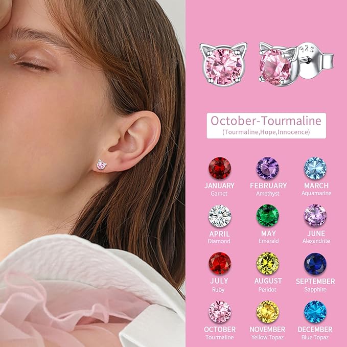Gato rosa brillante con orejas (Plata 925) [prt-40]