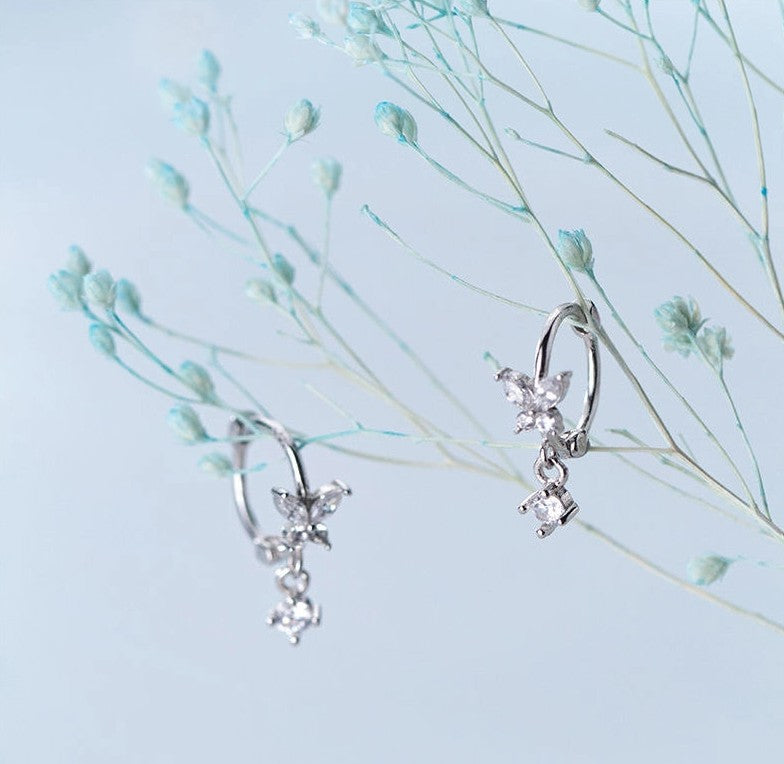 Aretes de aro Mariposa Brillante (plata 925) [prt-73]