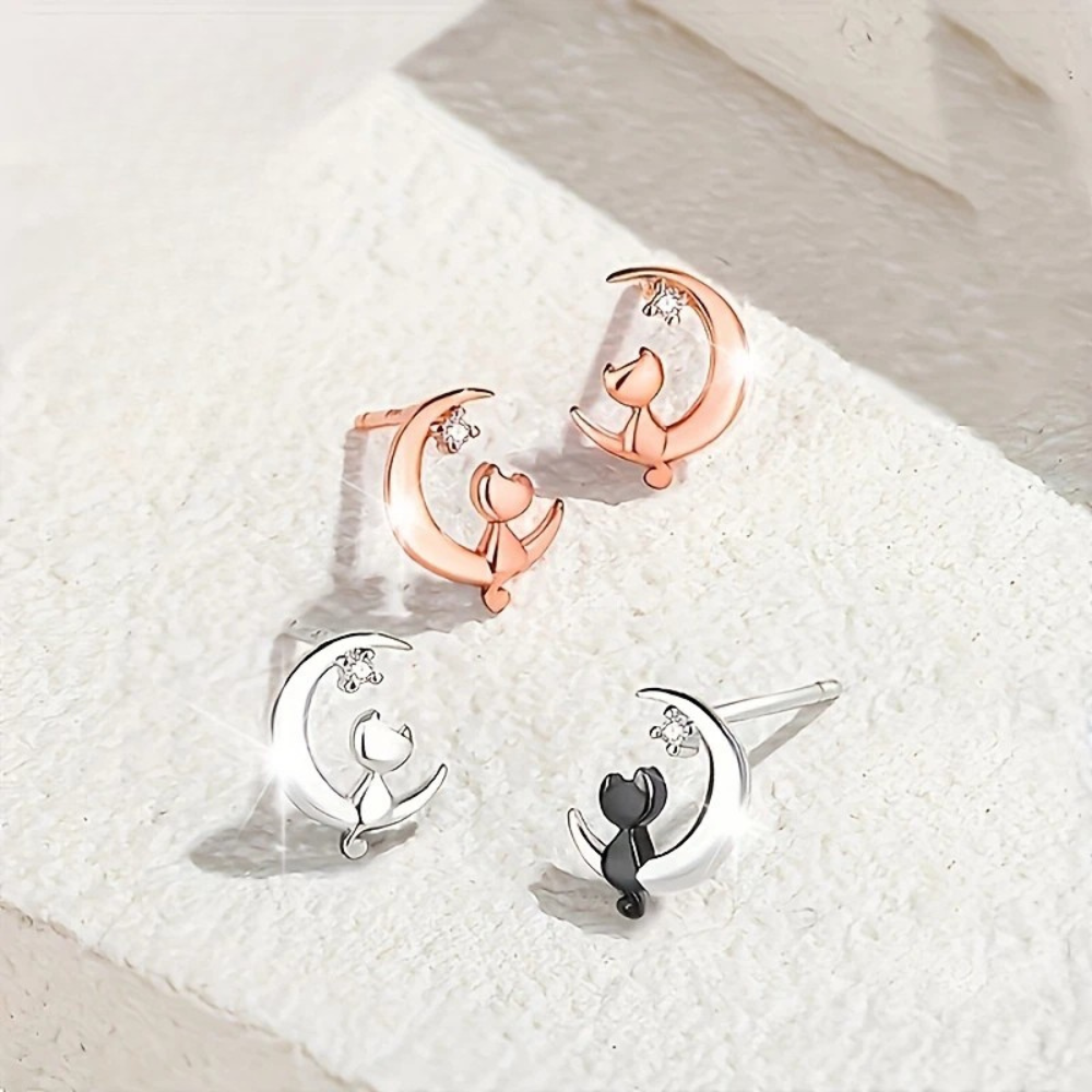 Aretes de Gato Amor Lunar (plata 925) [prt-97]