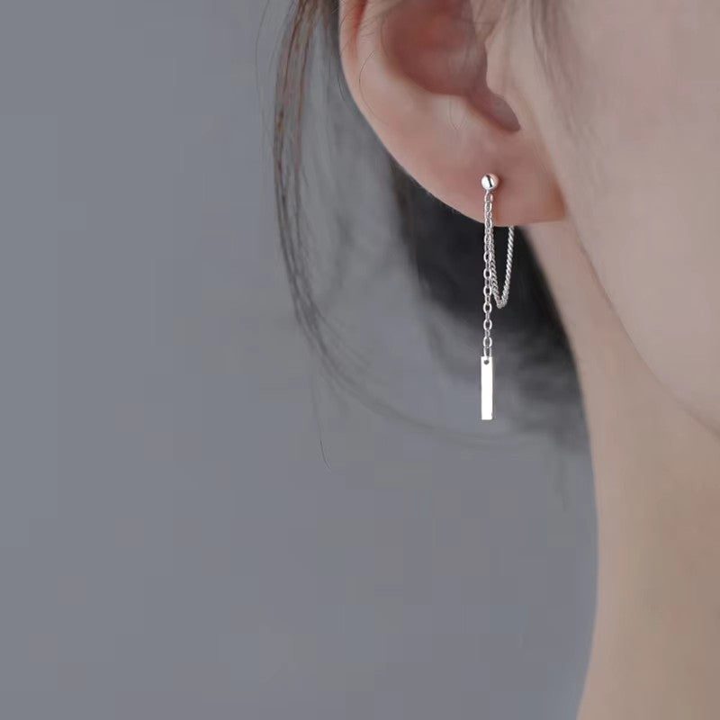 Aretes Cadena Line con colgante posterior unido (plata 925) [prt-169]