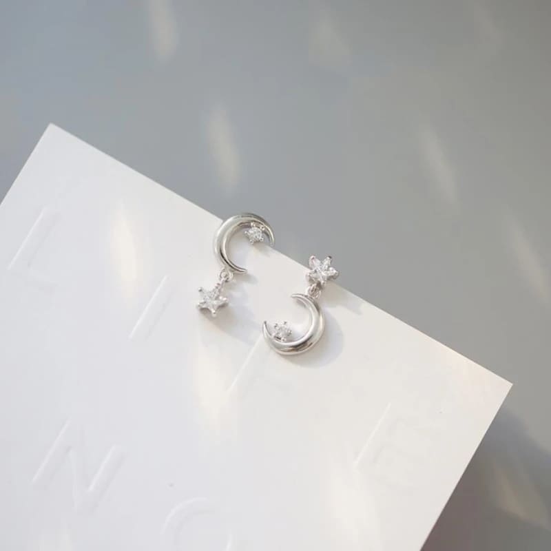 Aretes Crystal Star Moon (plata 925) [prt-126]