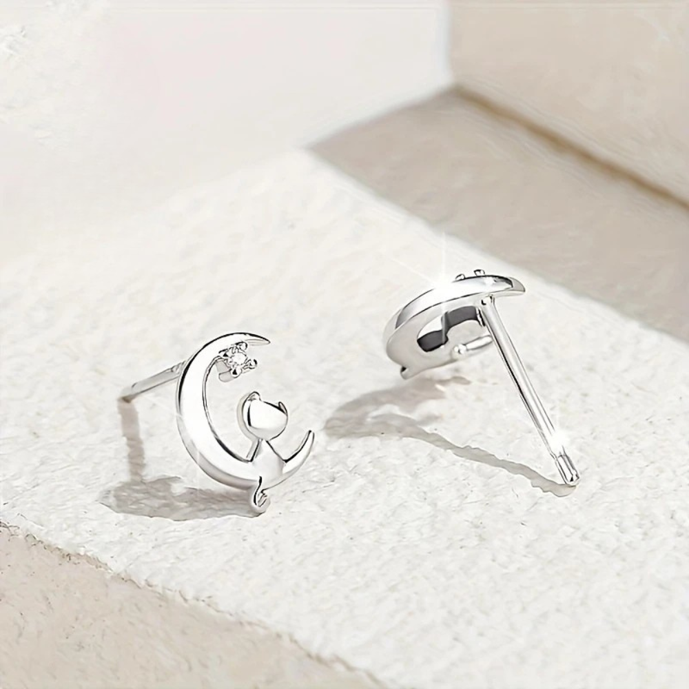 Aretes de Gato Amor Lunar (plata 925) [prt-97]