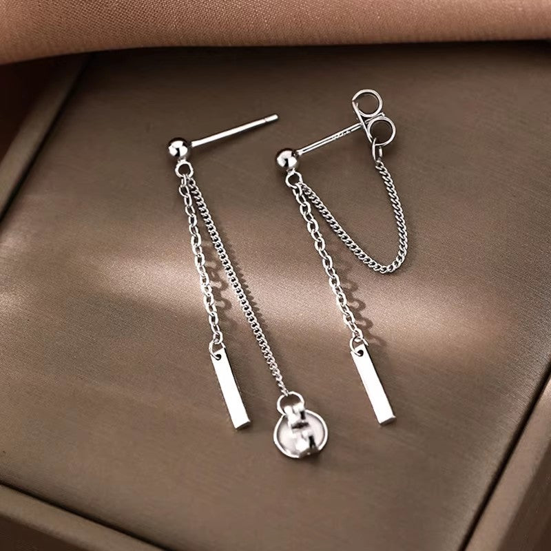 Aretes Cadena Line con colgante posterior unido (plata 925) [prt-169]