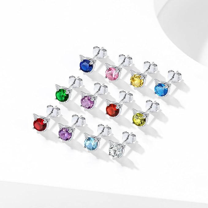 Gato turquesa brillante con orejas (Plata 925) [prt-39]