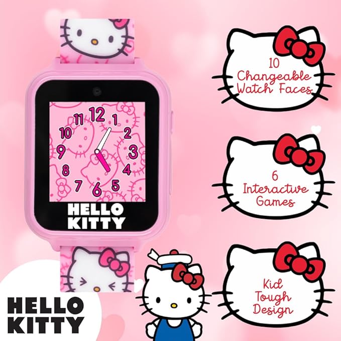 Hello Kitty – Reloj Inteligente para Niñas con Pantalla Táctil, Cámara, Juegos, Podómetro