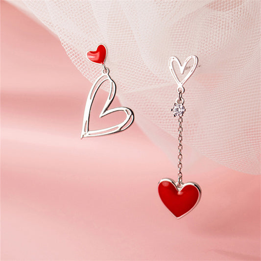 Aretes Corazones Asimétricos Carmesí (plata 925) [prt-113]