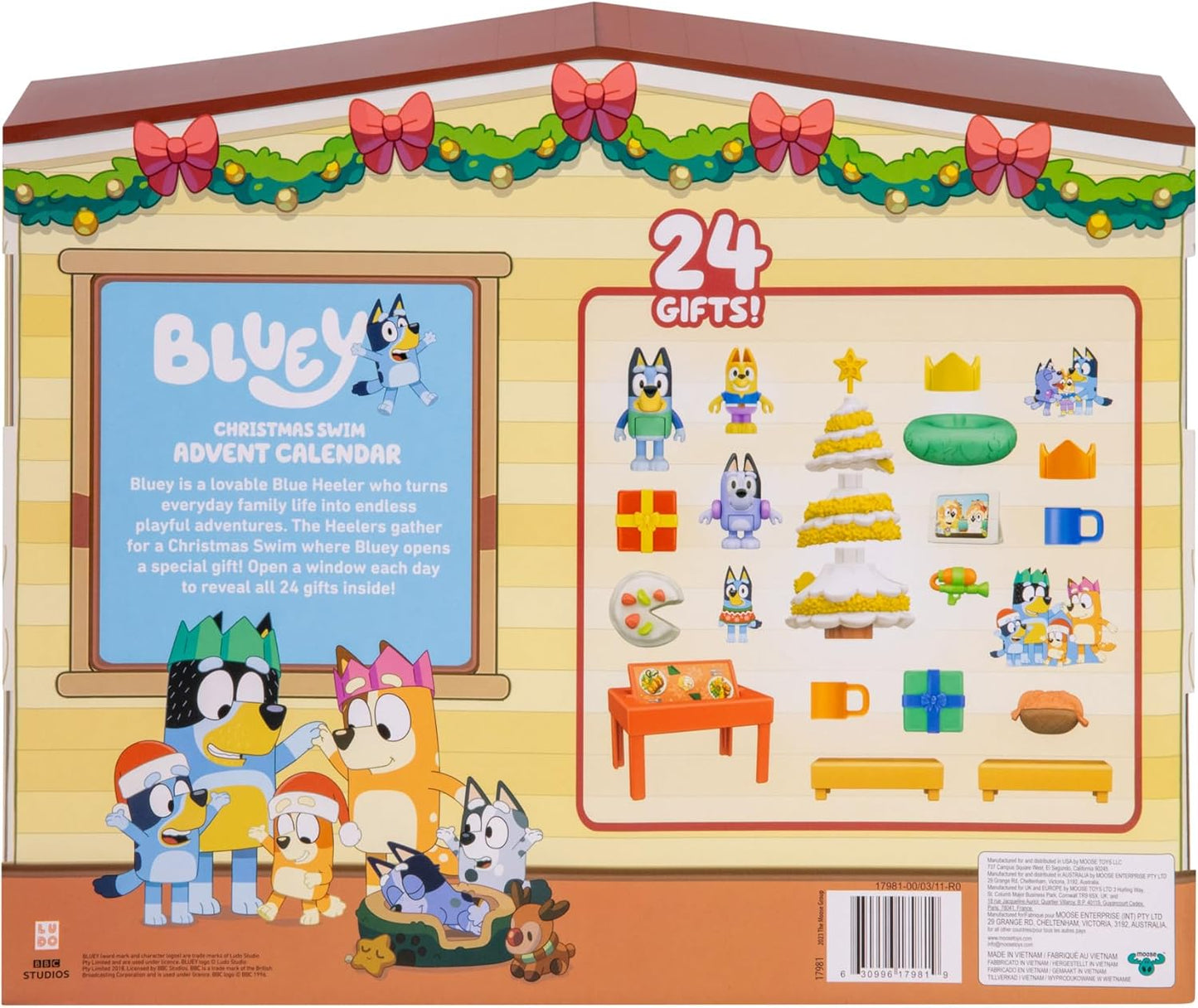 Bluey – Calendario de Adviento de Navidad con Mini Figuras, Accesorios y Calcomanías