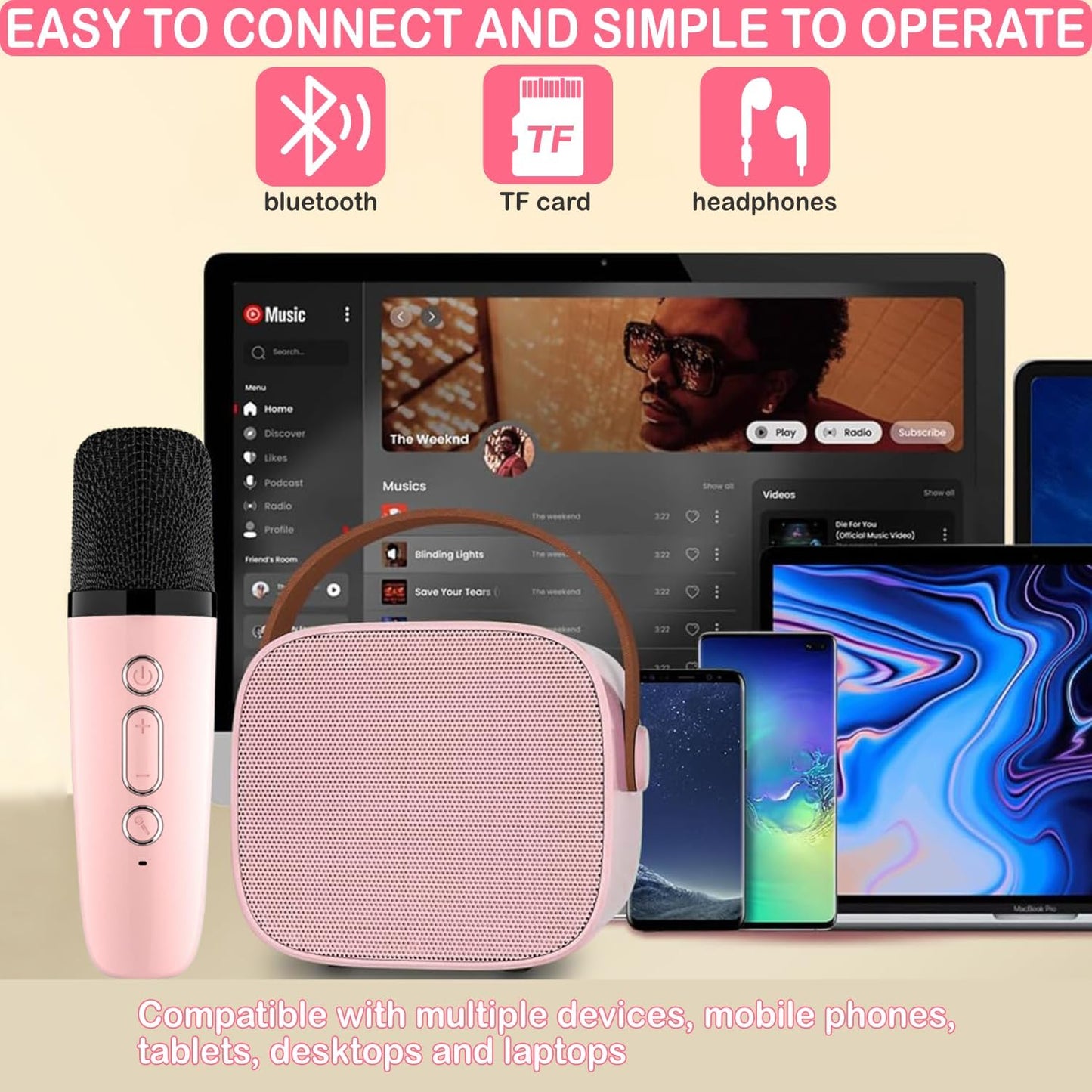 Mini Máquina de Karaoke Portátil con Micrófono Inalámbrico, Bluetooth 5.3 y Efectos de Voz (Niñas 3–12 años)