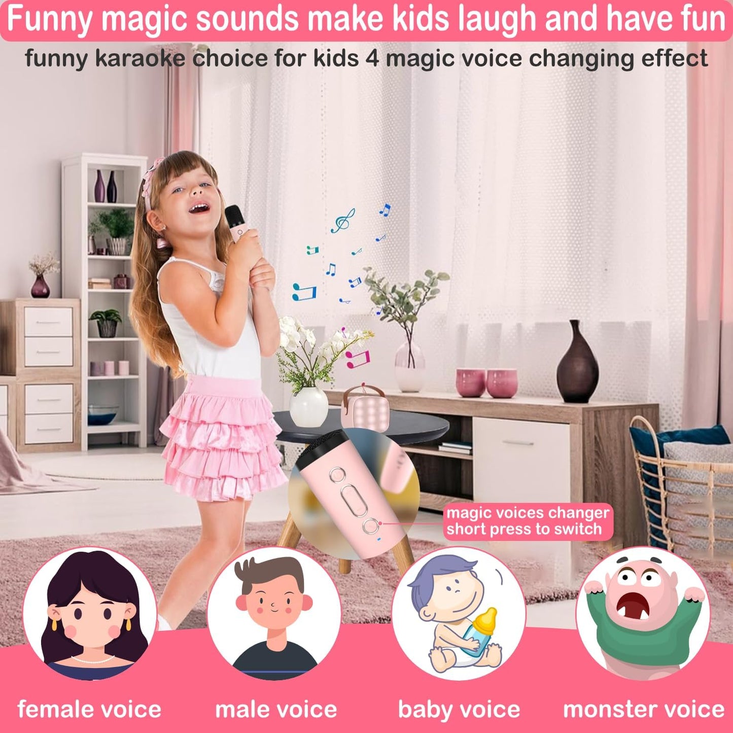 Mini Máquina de Karaoke Portátil con Micrófono Inalámbrico, Bluetooth 5.3 y Efectos de Voz (Niñas 3–12 años)