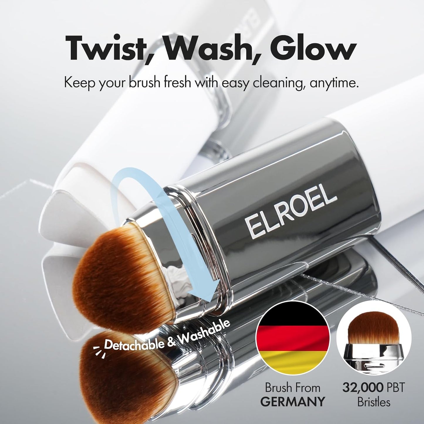 ELROEL - Blanc Cover Cream Stick V White: base de maquillaje coreana en barra con Volufiline, cobertura media a total, acabado luminoso, doble extremo con pincel desmontable (#203 Medium)