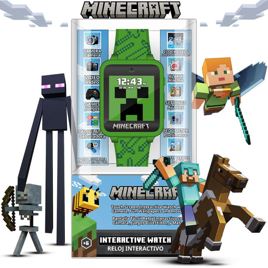 Accutime Reloj Inteligente Infantil Minecraft - Con pantalla táctil, Cámara Selfie, Juegos, Podómetro, Alarma