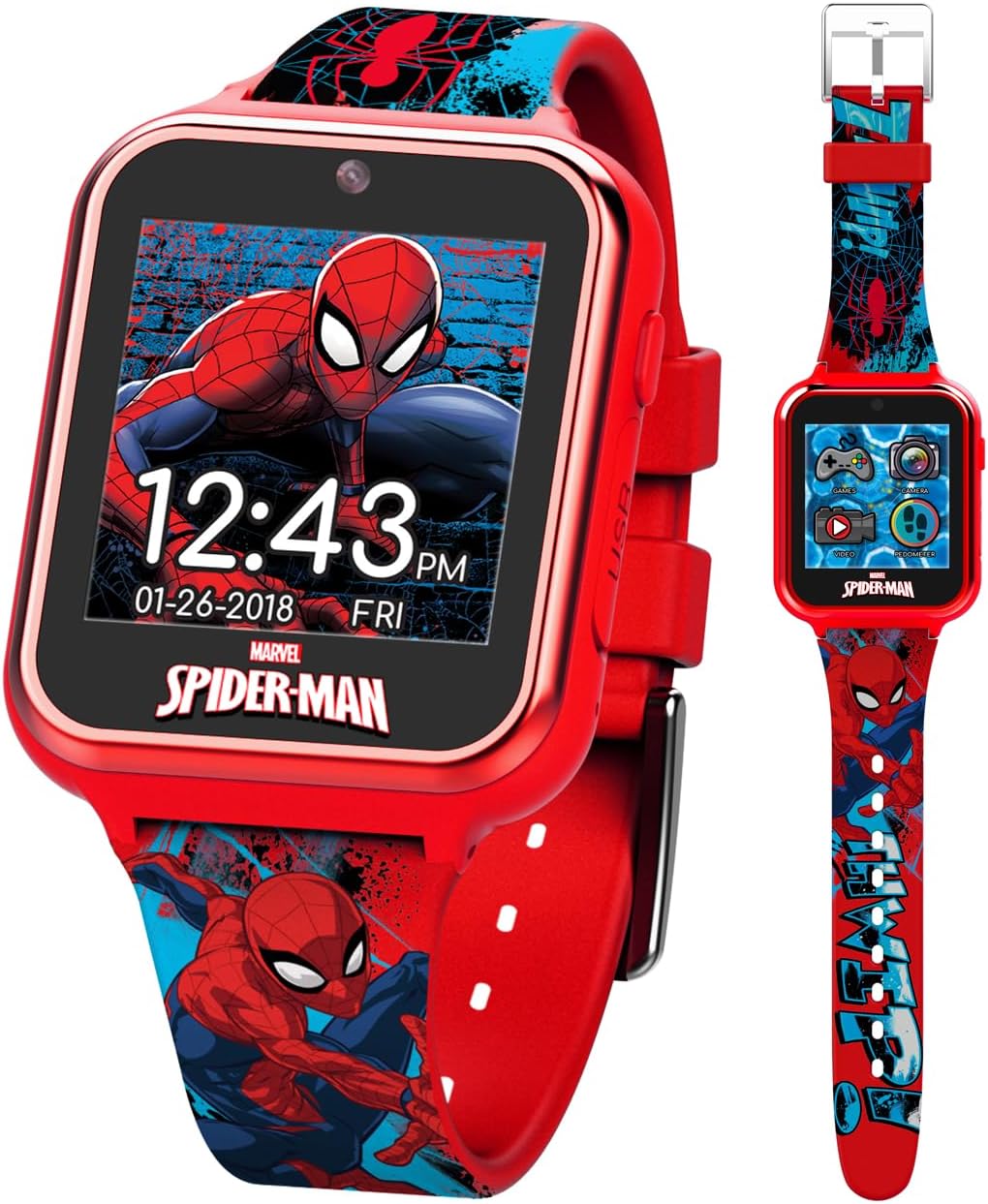 Marvel Spiderman – Reloj Inteligente para Niños con Pantalla Táctil, Cámara y Juegos