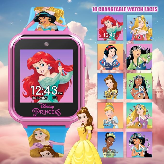 Disney Princess – Reloj Inteligente para Niñas con Pantalla Táctil, Cámara Selfie, Juegos y Podómetro