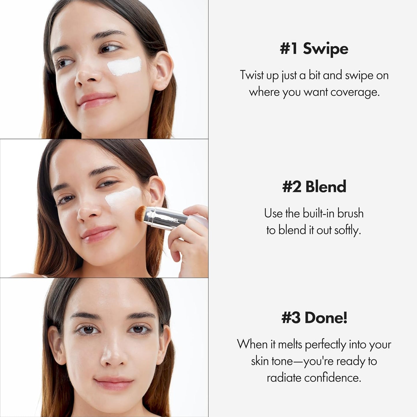ELROEL - Blanc Cover Cream Stick V White: base de maquillaje coreana en barra con Volufiline, cobertura media a total, acabado luminoso, doble extremo con pincel desmontable (#203 Medium)
