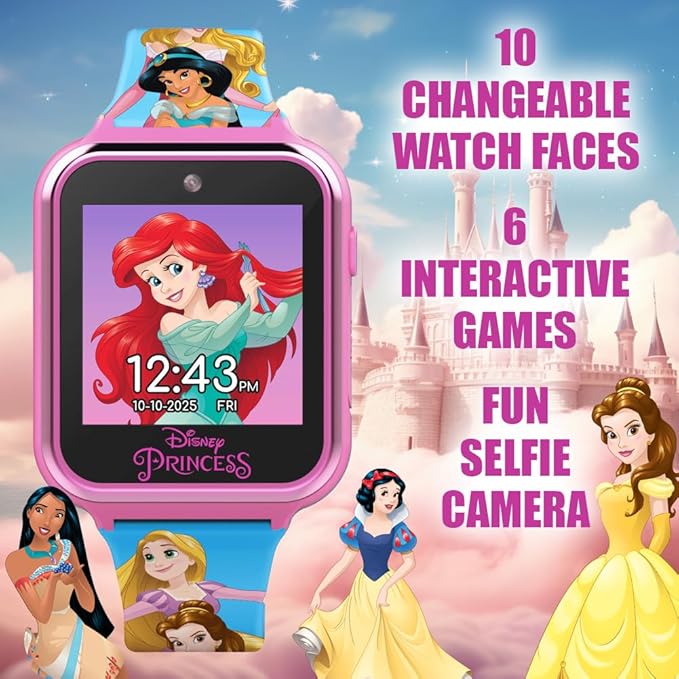 Disney Princess – Reloj Inteligente para Niñas con Pantalla Táctil, Cámara Selfie, Juegos y Podómetro