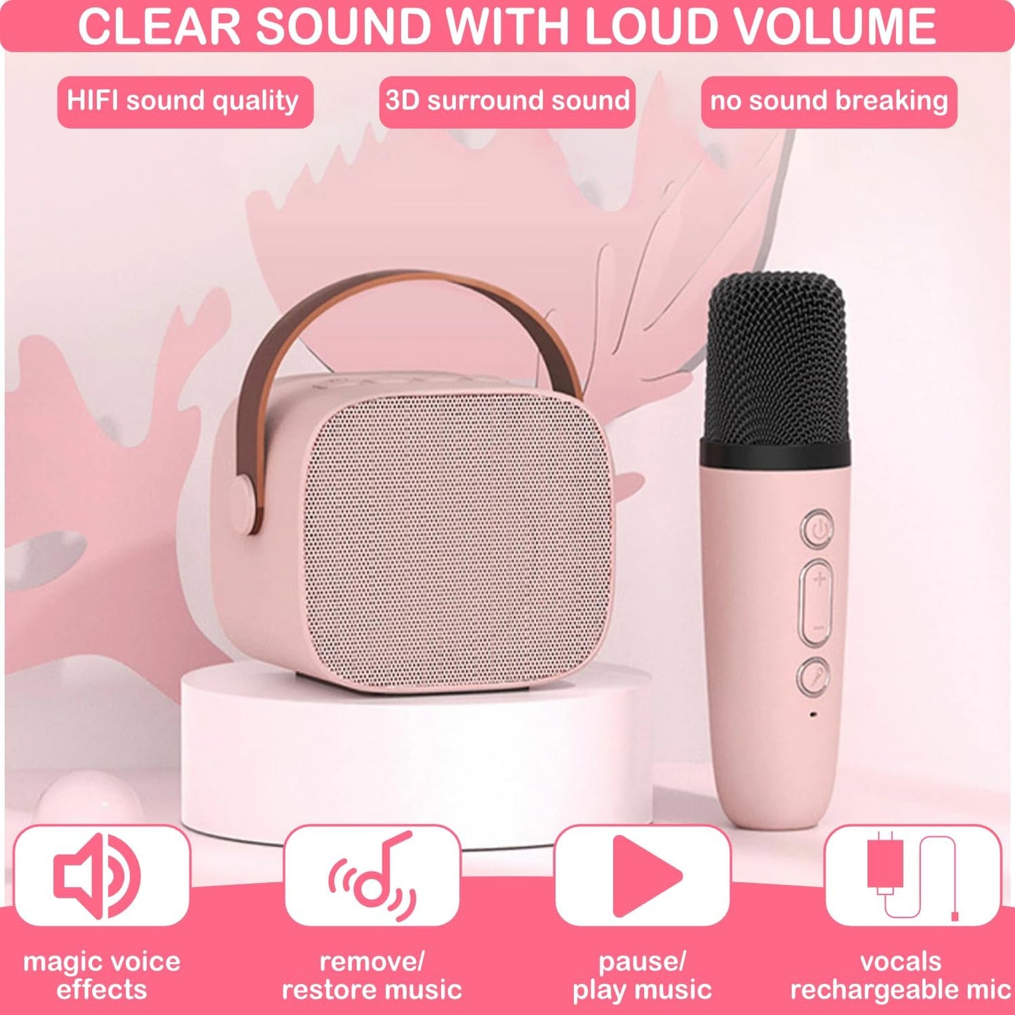 Mini Máquina de Karaoke Portátil con Micrófono Inalámbrico, Bluetooth 5.3 y Efectos de Voz (Niñas 3–12 años)