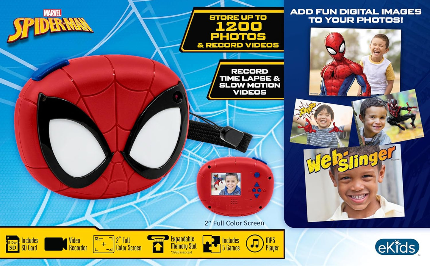 Cámara Digital Spiderman Para Niños c/ tarjeta SD, Con Video Y Calcomanías