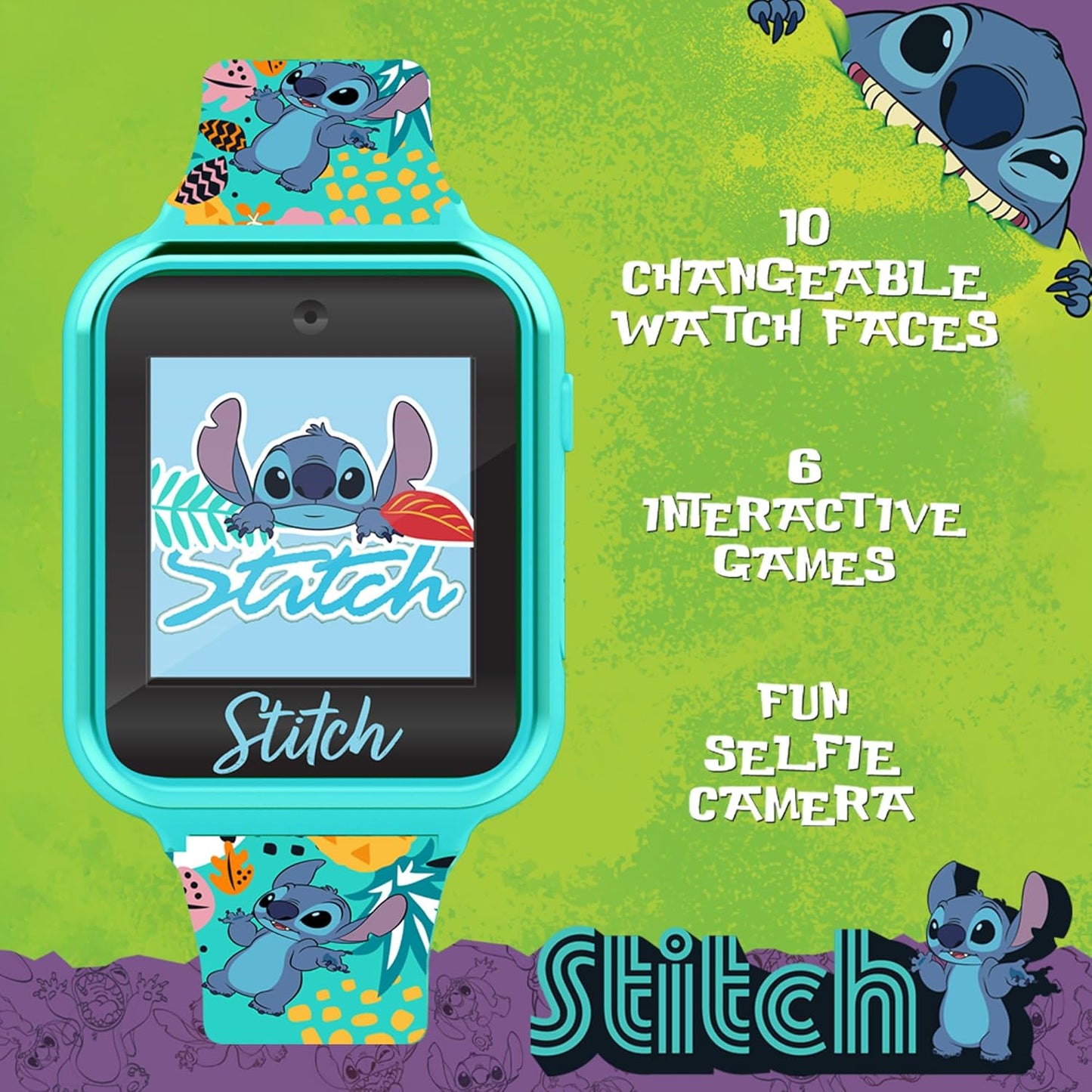 Disney Stitch 2 – Reloj Inteligente para Niños con Pantalla Táctil, Cámara, Juegos, Podómetro y 10 Carátulas