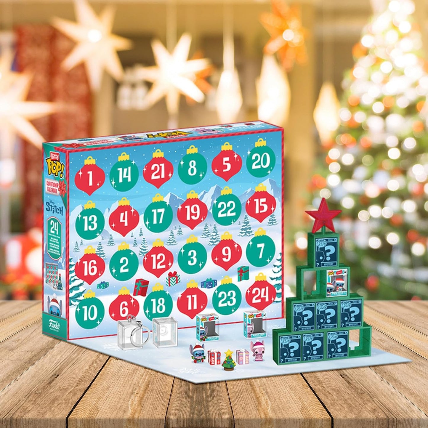 Funko Pop! Stitch Holiday, Calendario de festividades (cuenta regresiva), 24 mini figuras de vinilo Bitty Pop!